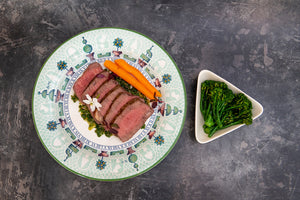 Fillet/rump of beef with chimichurri and buttered broccoli